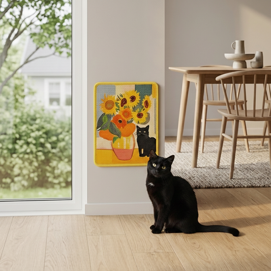 Turn your walls into a mindful gallery where eco-friendly design meets your cat's instinctual need for a satisfying, full-body stretch.