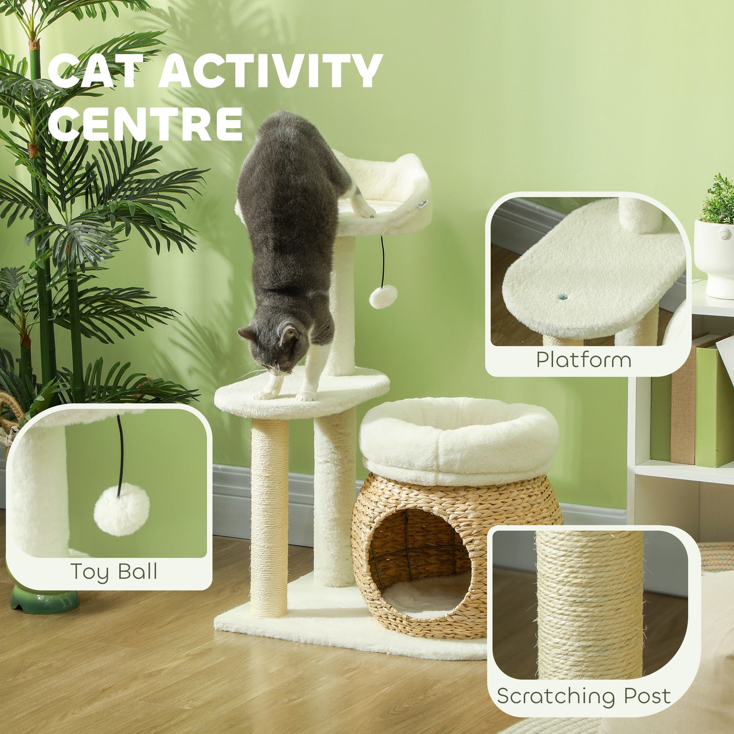 31" Multi-Level Cat Tree with Scratching Posts | Cat Condo & Bed for Indoor Cats