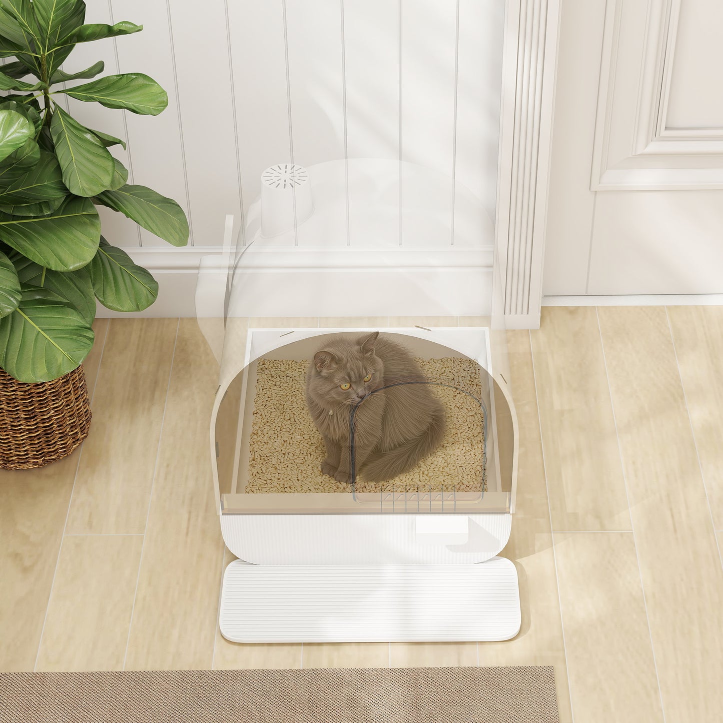White Hooded Cat Litter Box | Odor Control Filter & Scoop Included