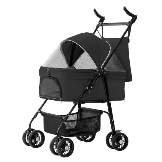 4-Wheel Pet Stroller | Foldable Cart with Removable Washable Liner