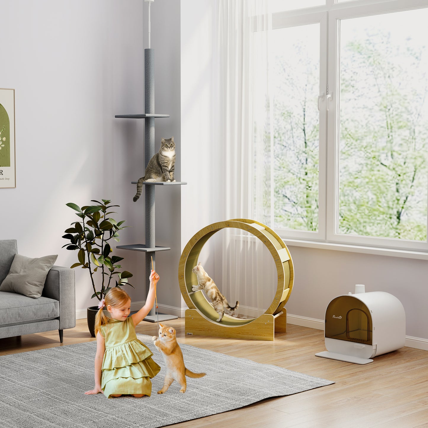 8.5ft Adjustable Floor-to-Ceiling Cat Tree | 4-Tier Space-Saving Vertical Tower