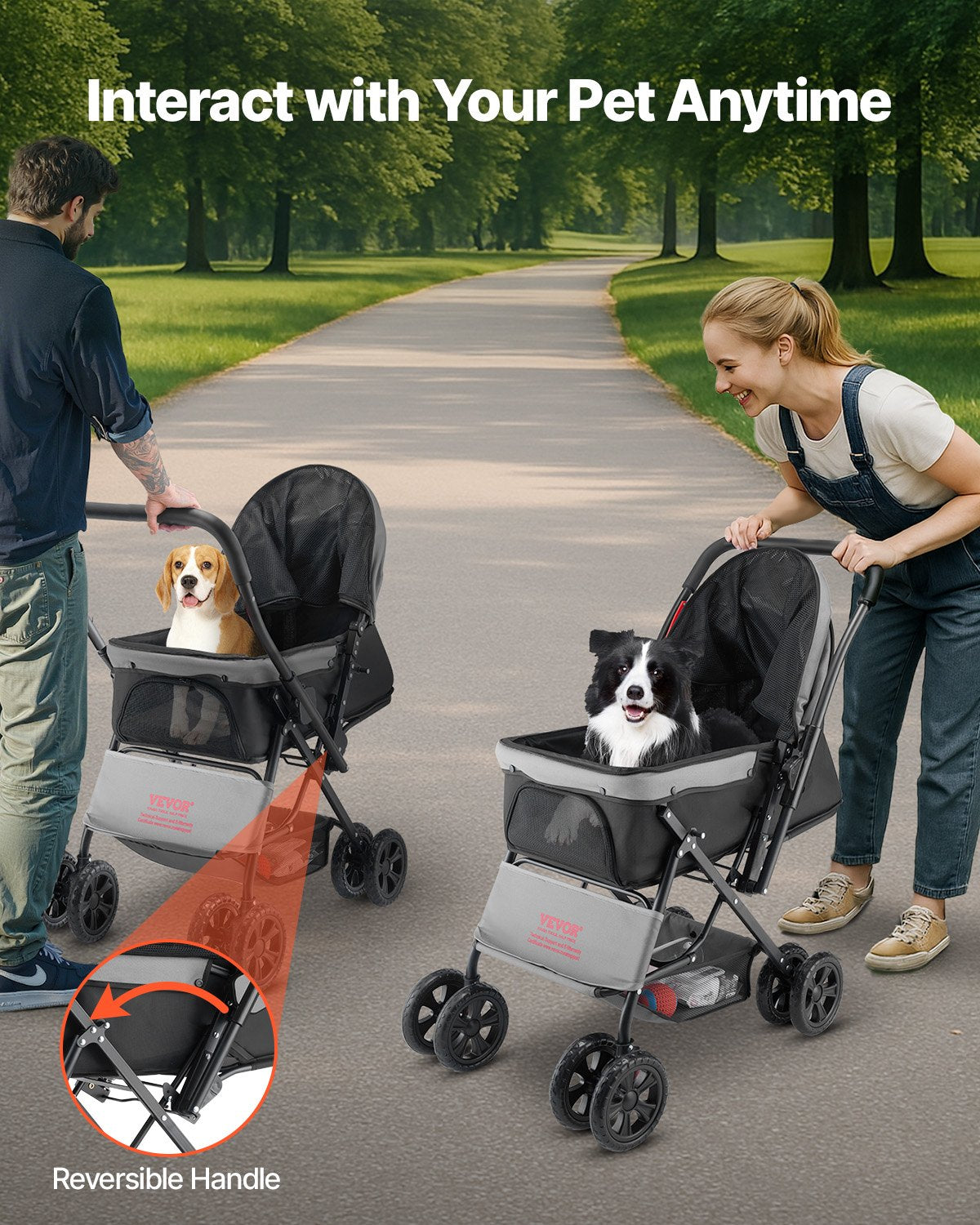 Reversible Handle Pet Stroller | Face-to-Face 4-Wheel Cart 44lbs