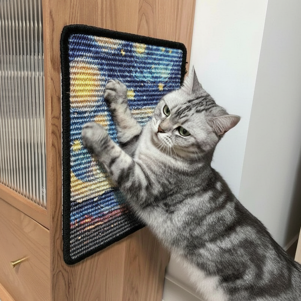 Turn your walls into a mindful gallery where eco-friendly design meets your cat's instinctual need for a satisfying, full-body stretch.