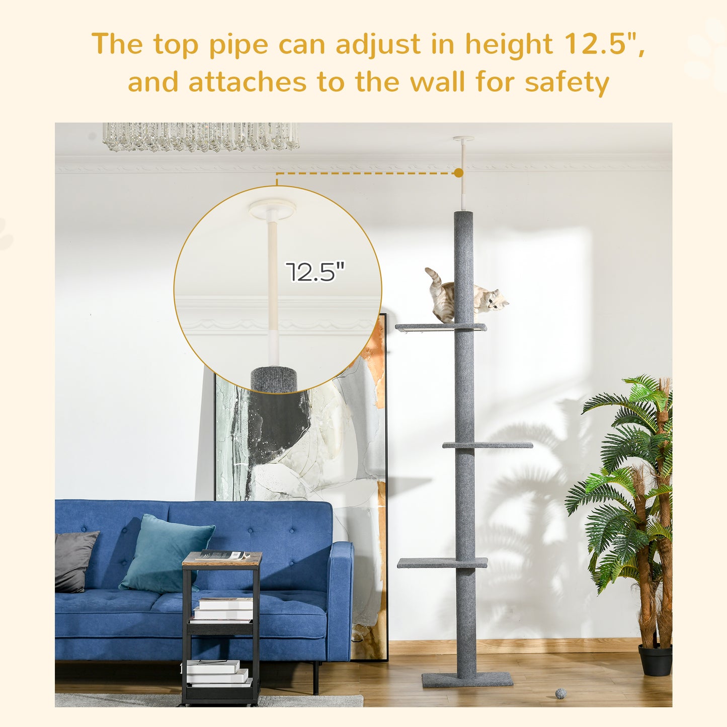 8.5ft Adjustable Floor-to-Ceiling Cat Tree | 4-Tier Space-Saving Vertical Tower