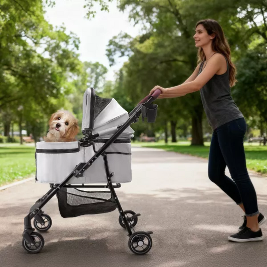 4-in-1 Foldable Pet Stroller | Detachable Carrier & Car Seat for Small Dogs & Cats