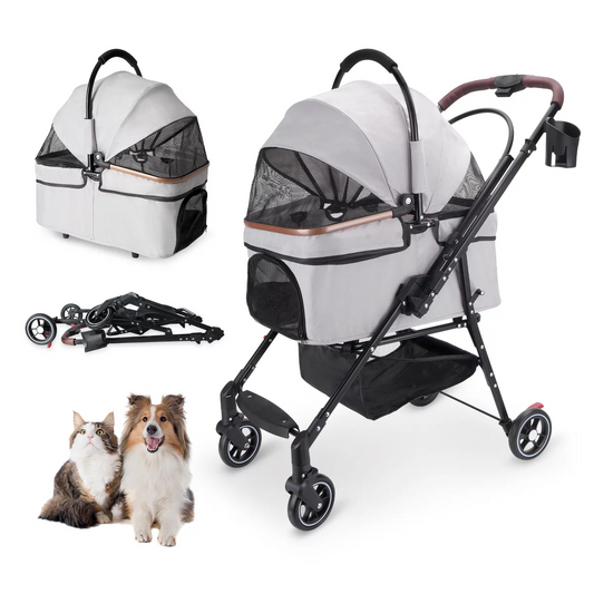 4-in-1 Foldable Pet Stroller | Detachable Carrier & Car Seat for Small Dogs & Cats