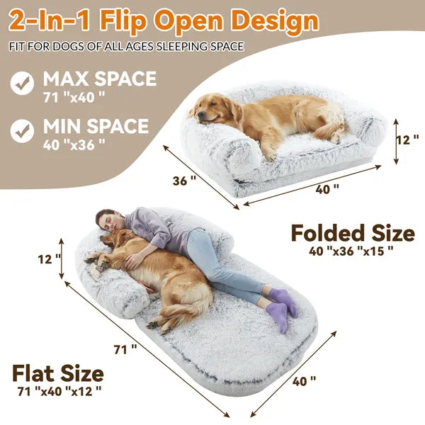 71" Human Dog Bed for People & Pets | Foldable Plush Mat