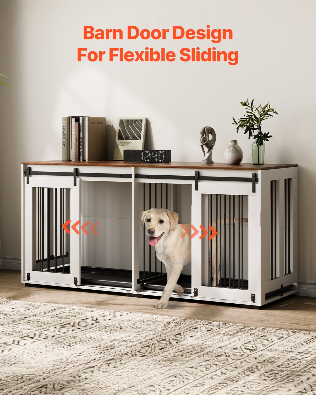 72" Double Dog Crate Furniture | Large Wooden Kennel TV Stand