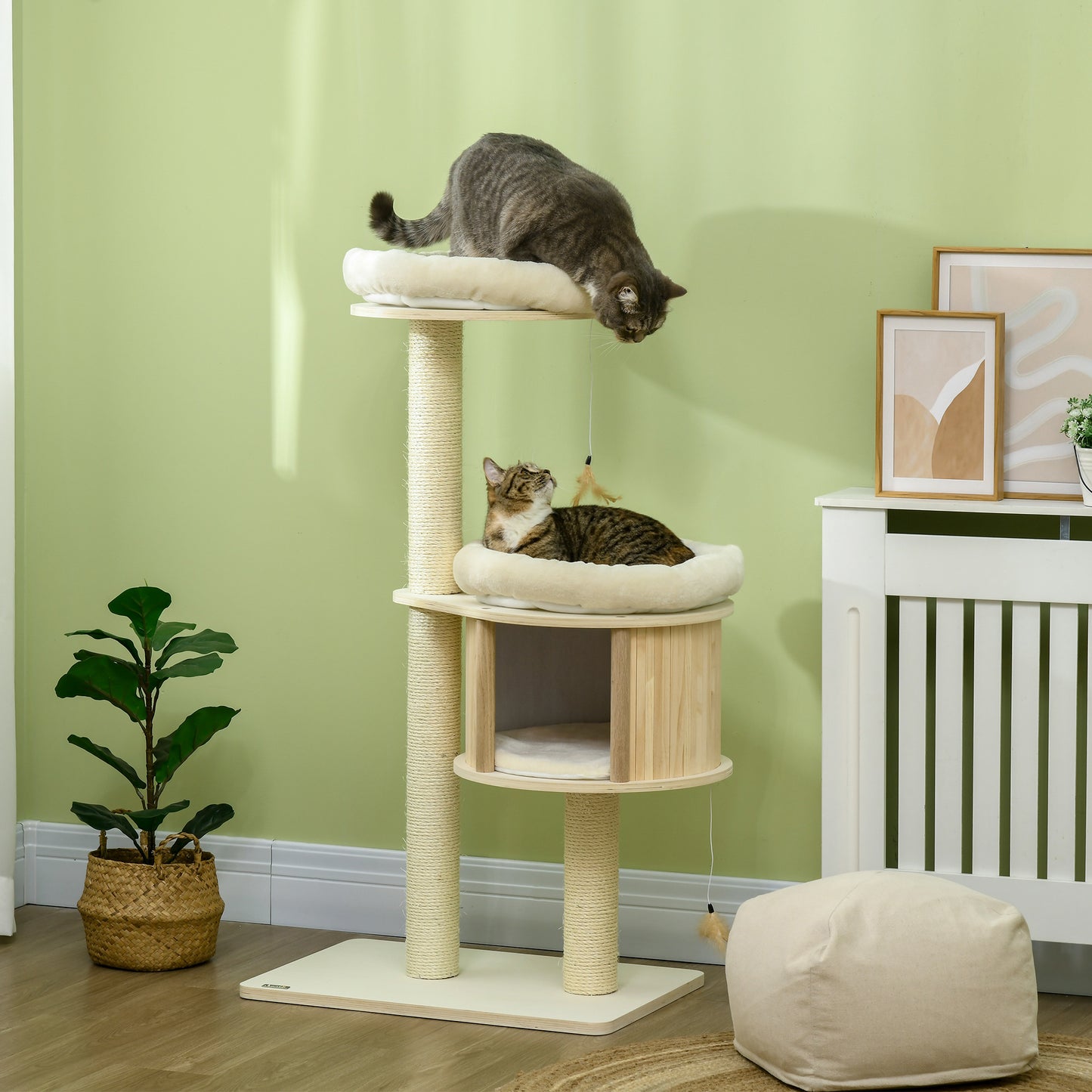 3-Level Cat Tree Tower with Condo & Bed | Interactive Badminton Toy & Scratcher