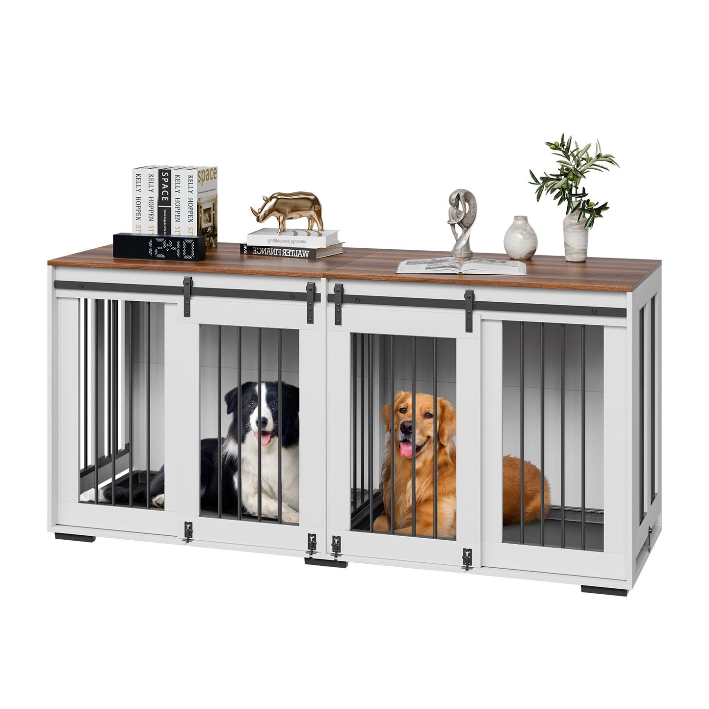 72" Double Dog Crate Furniture | Large Wooden Kennel TV Stand