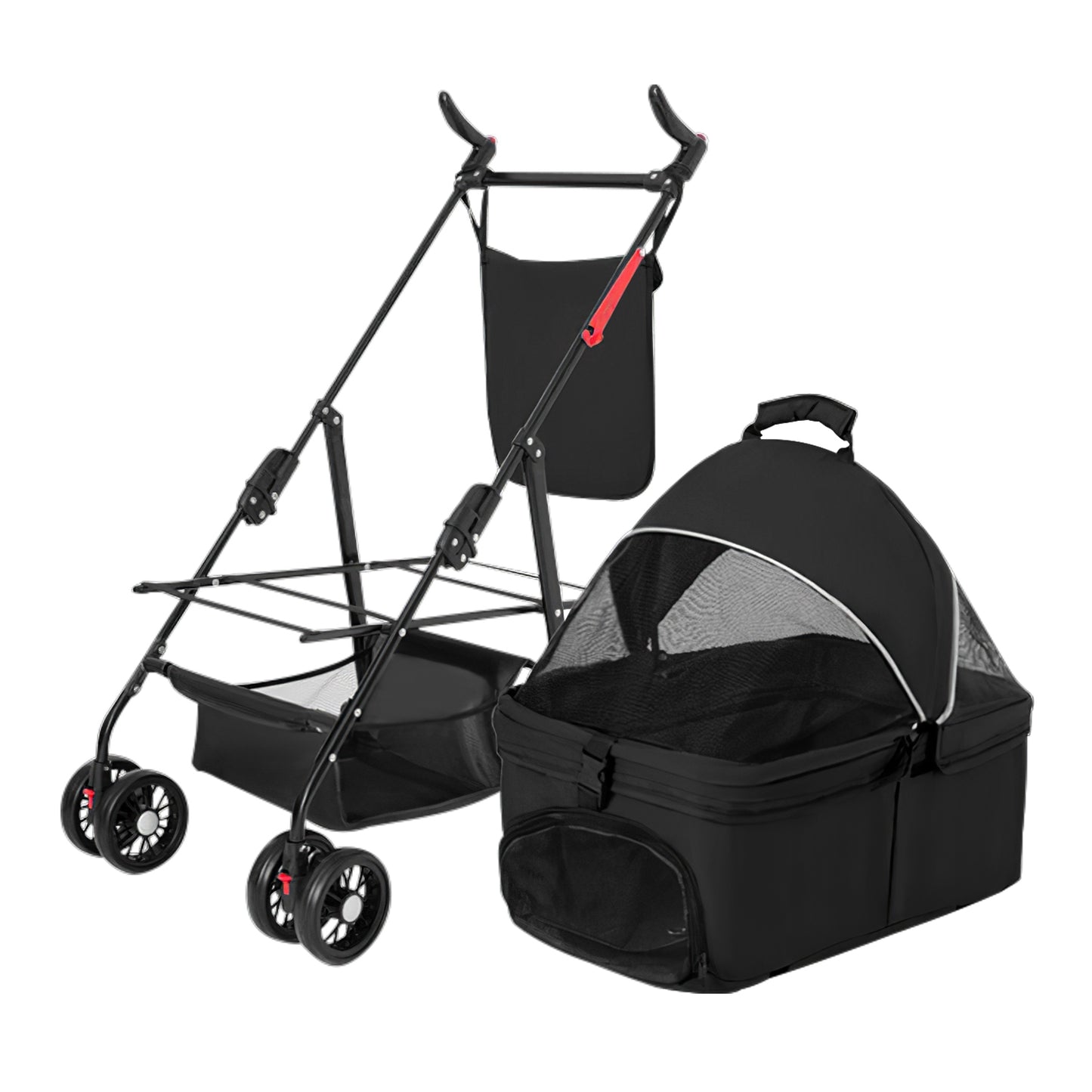 4-Wheel Pet Stroller | Foldable Cart with Removable Liner
