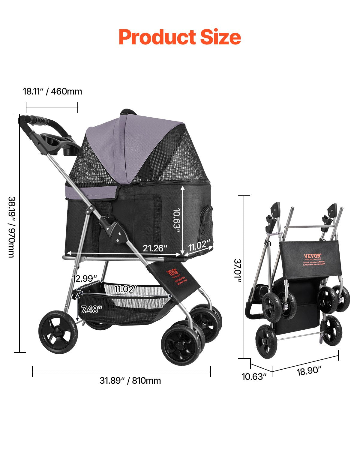Detachable Pet Stroller | 4-Wheel Foldable Carrier Cart 35lbs