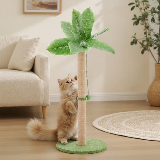 Tropical Coconut Tree Cat Scratching Post | Natural Sisal Cat Tree with Dangling Toy