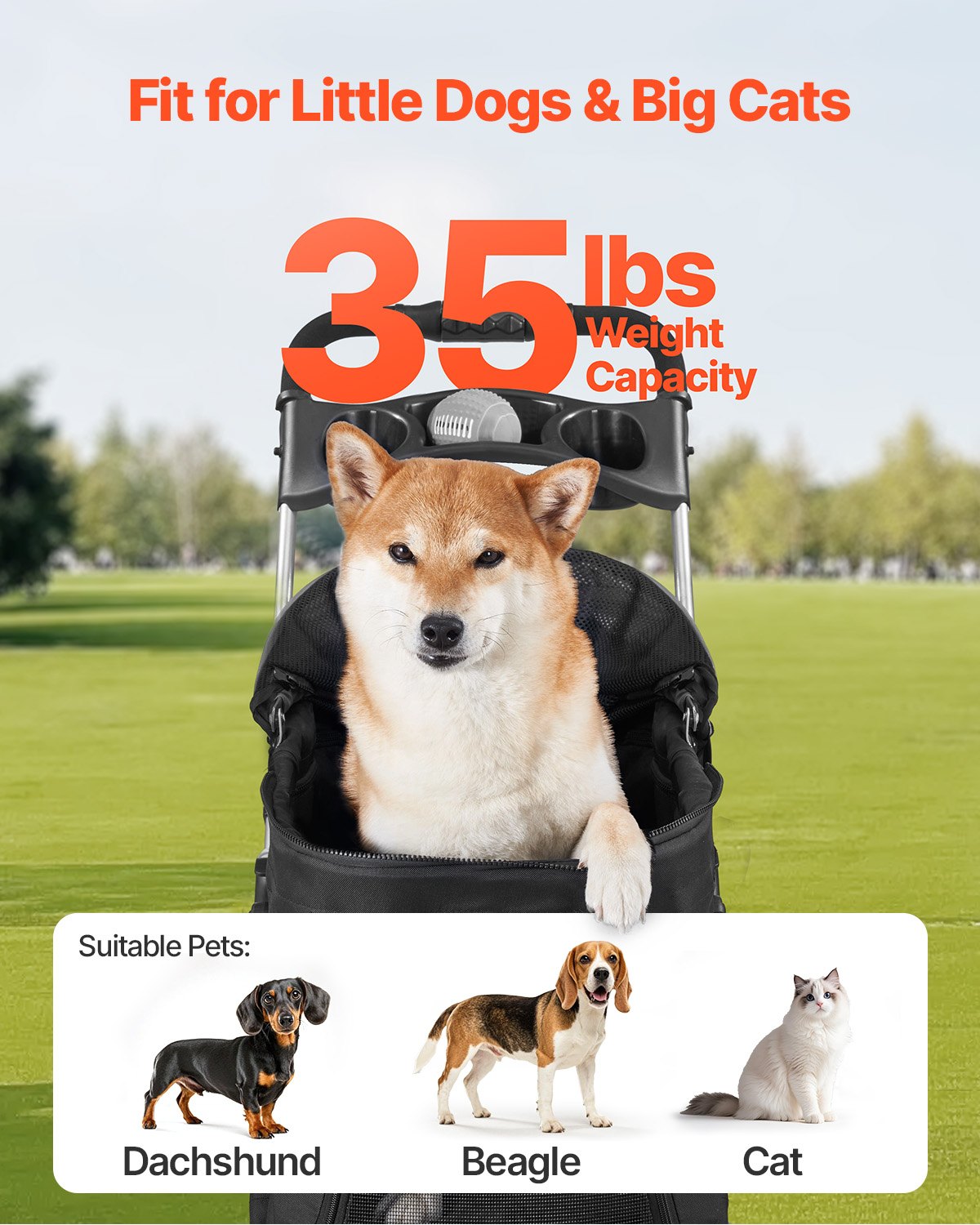 Detachable Pet Stroller | 4-Wheel Foldable Carrier Cart 35lbs