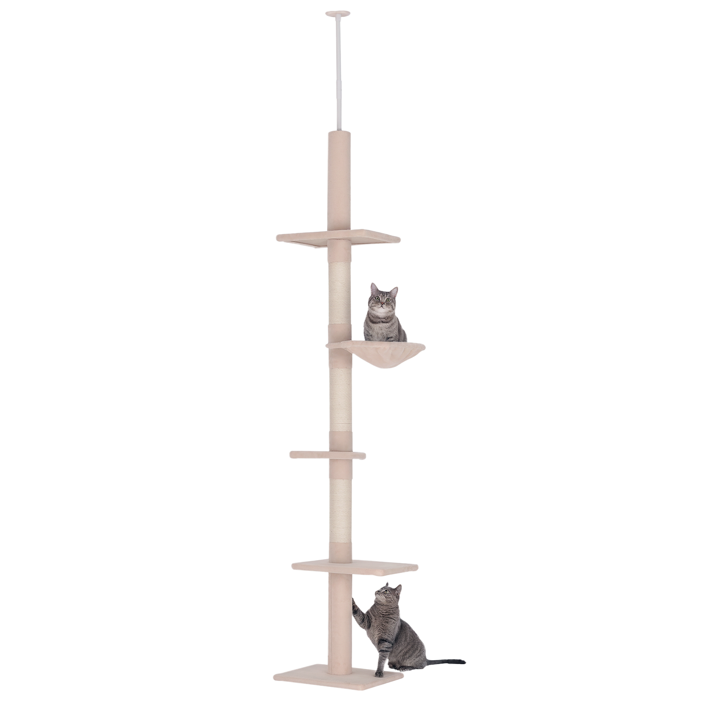 102" Adjustable Floor-to-Ceiling Cat Tree | 5-Level Vertical Cat Tower with Hammock