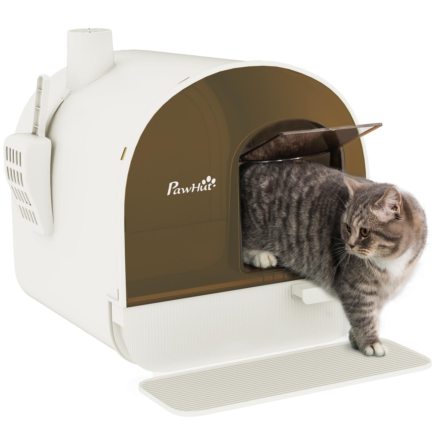 White Hooded Cat Litter Box | Odor Control Filter & Scoop Included
