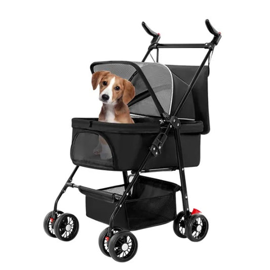 4-Wheel Pet Stroller | Foldable Cart with Removable Washable Liner