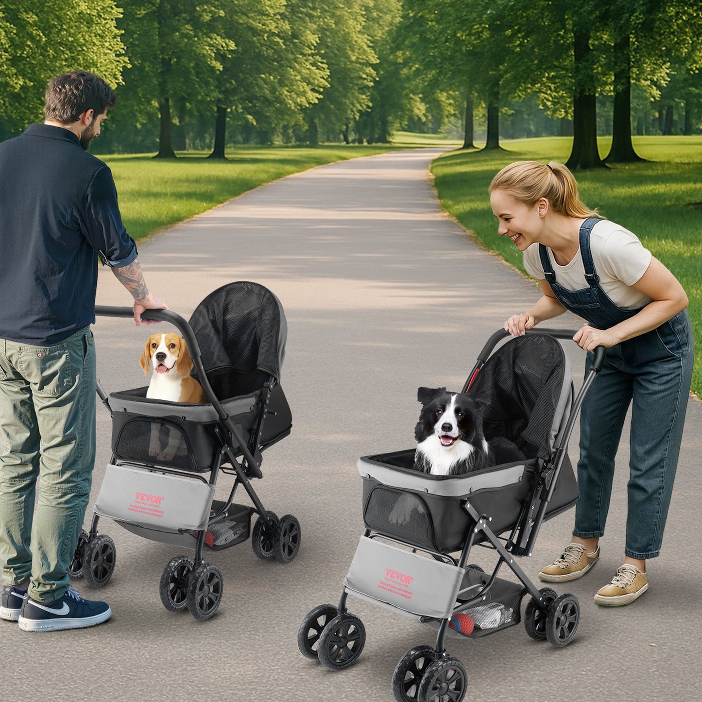 Reversible Handle Pet Stroller | Face-to-Face 4-Wheel Cart 44lbs