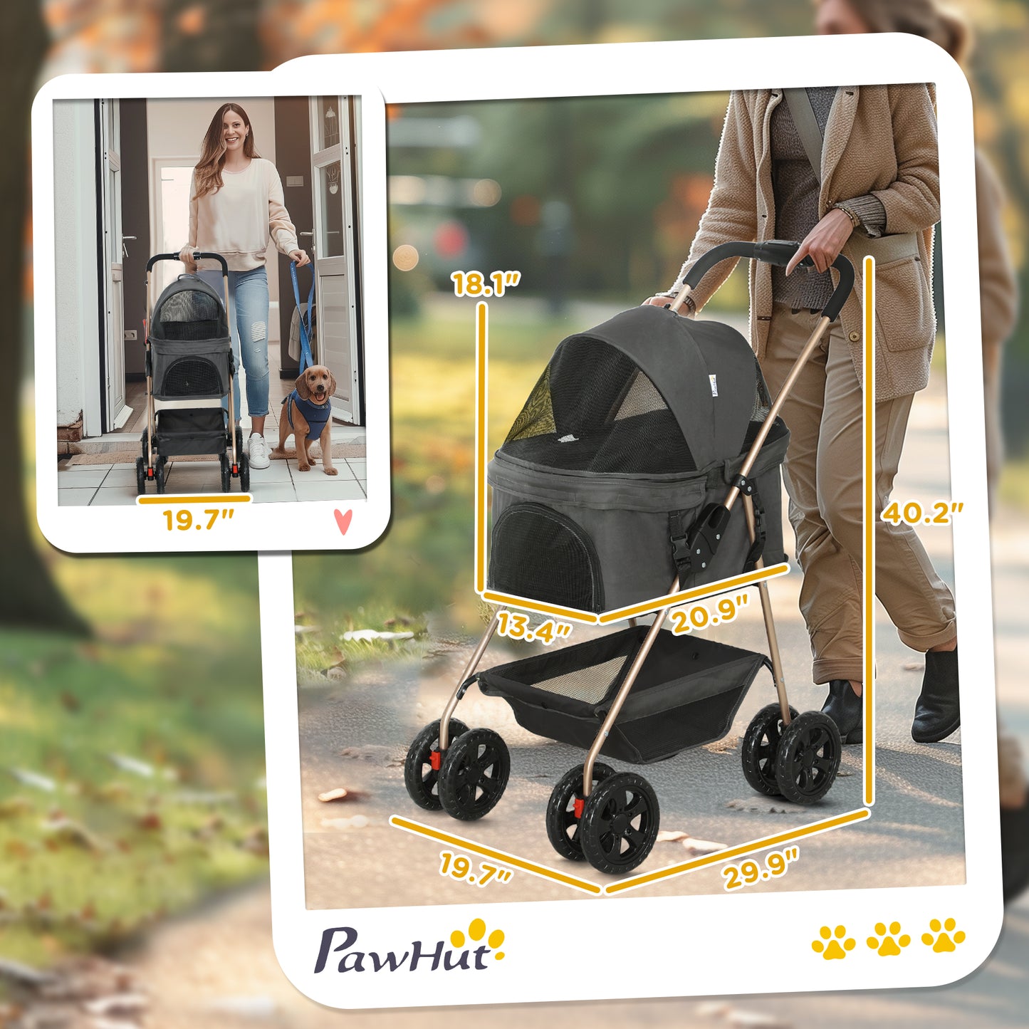3-in-1 Pet Stroller | Detachable Carrier & Car Seat for Small Dogs Gray
