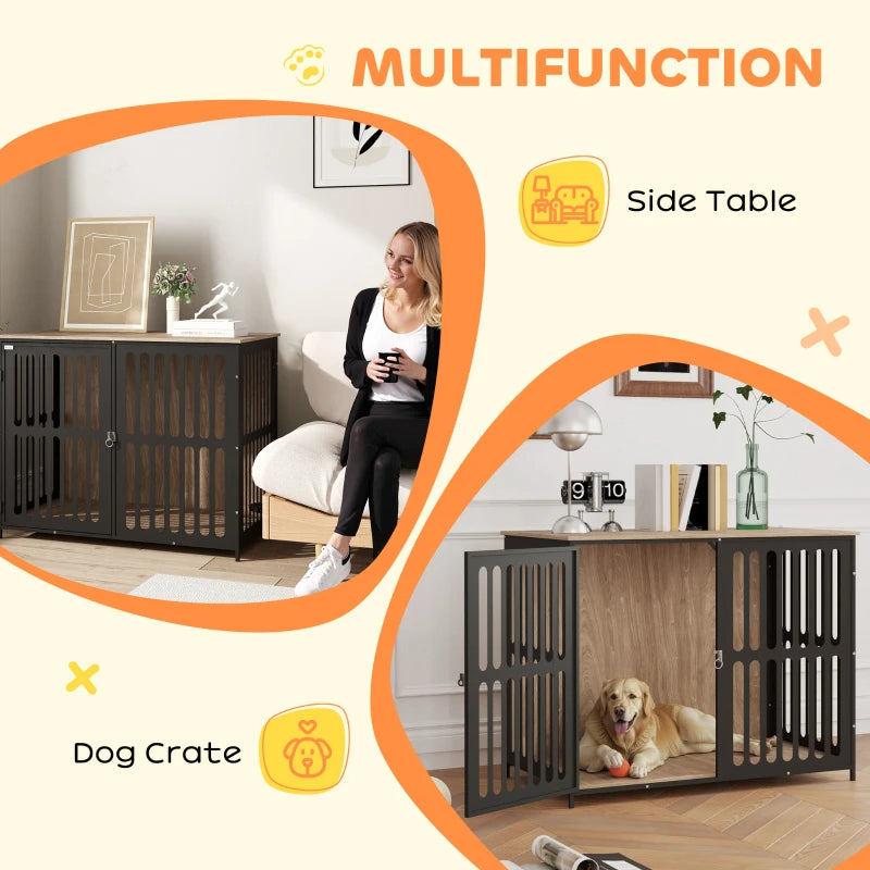 39" Walnut Dog Crate Furniture | Anti-Chew Mesh Kennel Table