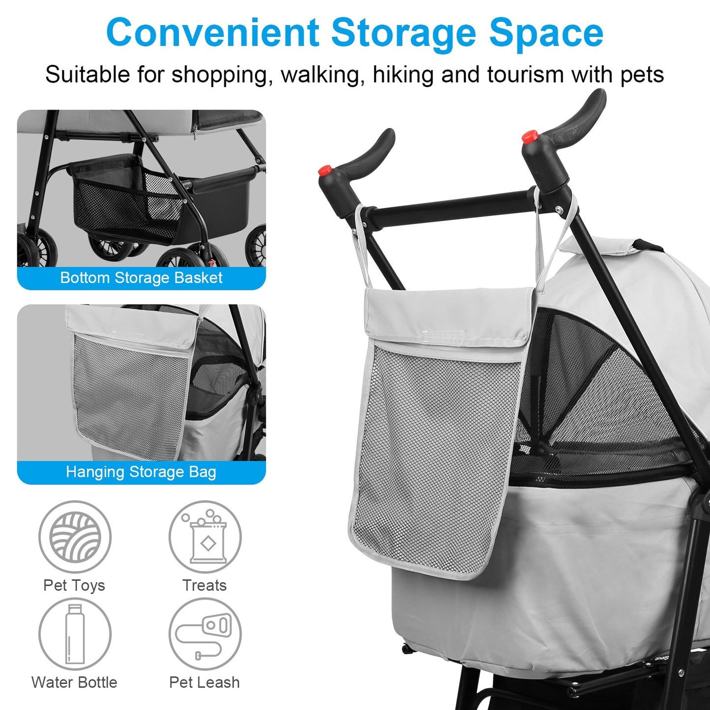 4-Wheel Pet Stroller | Foldable Cart with Removable Liner
