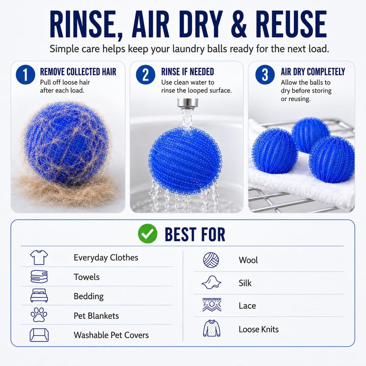 Stop pulling “clean” clothes out of the wash only to find them still coated in pet fur. Toss these in, run your normal cycle, and enjoy fur-free laundry without spending half your morning with a sticky lint roller!