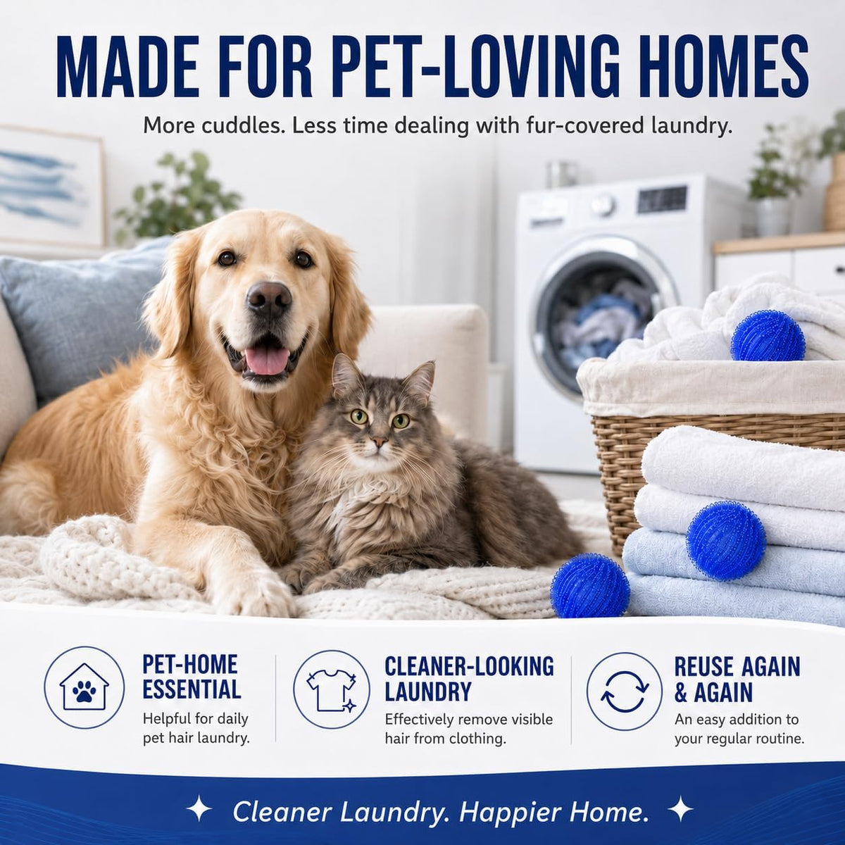 Stop pulling “clean” clothes out of the wash only to find them still coated in pet fur. Toss these in, run your normal cycle, and enjoy fur-free laundry without spending half your morning with a sticky lint roller!