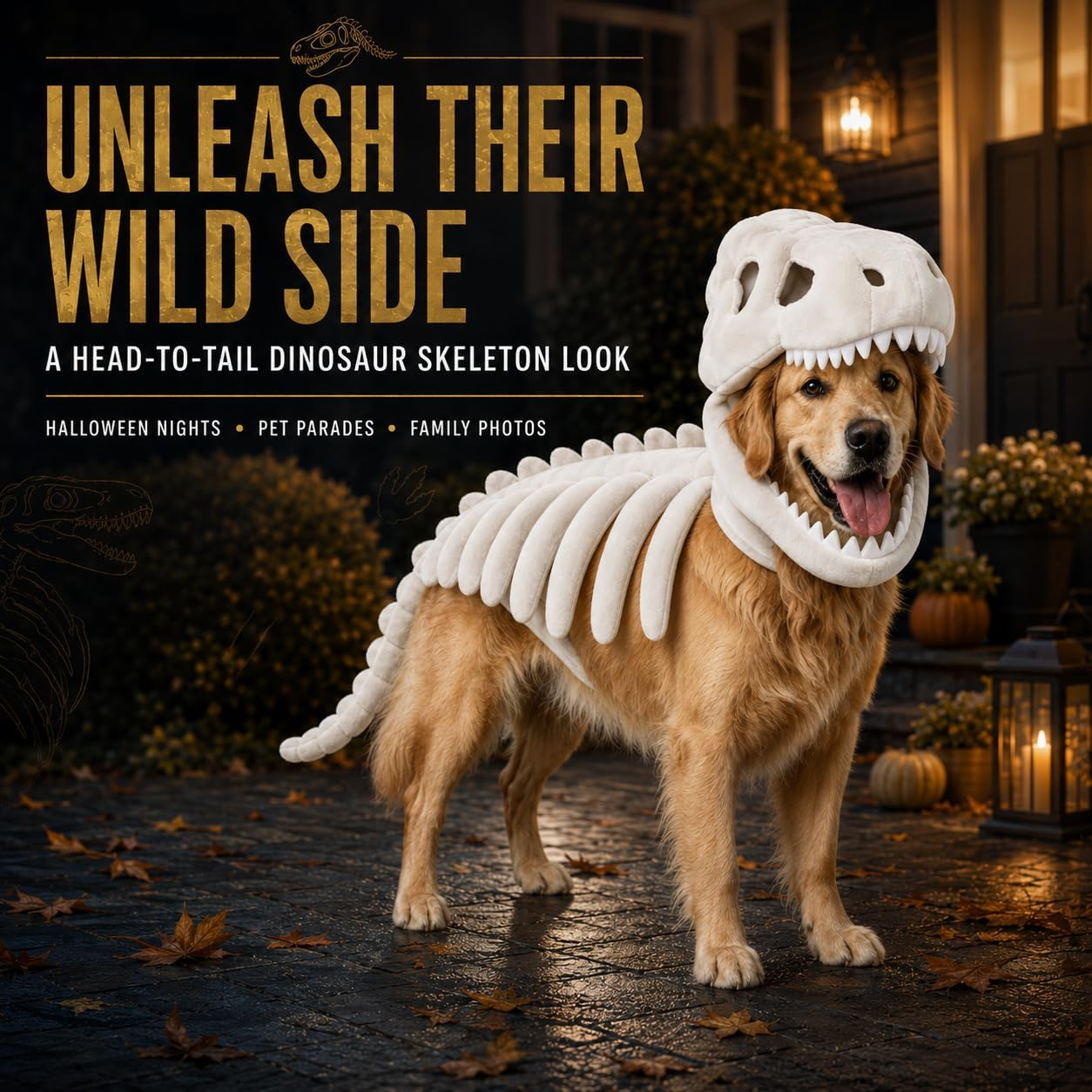 Turn off the lights and unleash a glowing prehistoric legend—giving your small-to-medium pet a show-stopping, ultra-comfortable Halloween look that creates unforgettable memories.