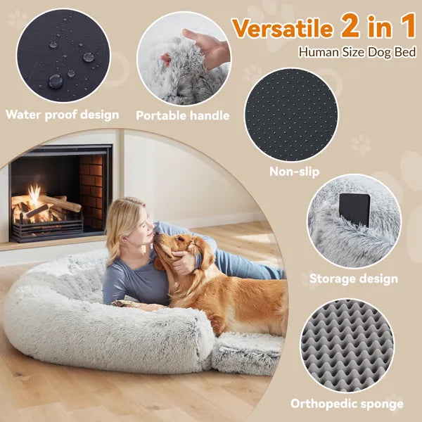 71" Human Dog Bed for People & Pets | Foldable Plush Mat