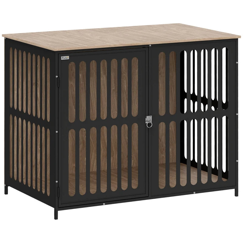 39" Walnut Dog Crate Furniture | Anti-Chew Mesh Kennel Table