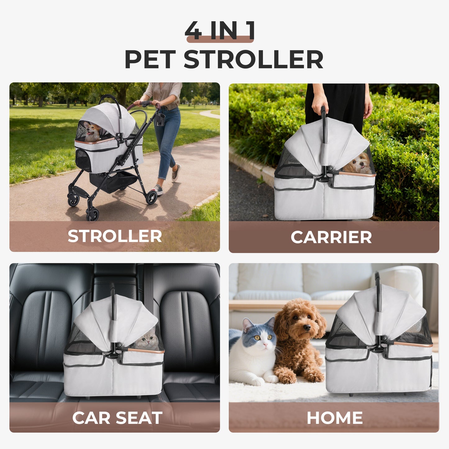 Detachable Pet Stroller | With Travel Bag & 360 Wheels Small Dog