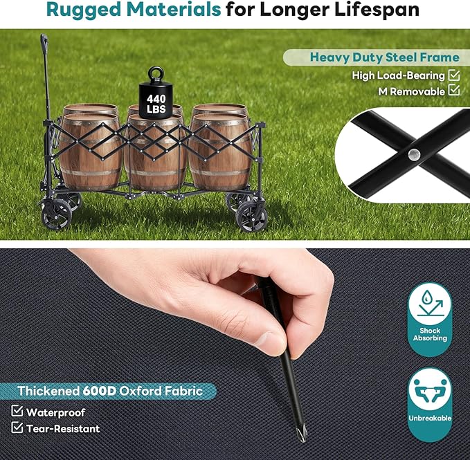 440-lb Heavy-Duty Foldable Utility Wagon | All-Terrain Beach & Garden Cart