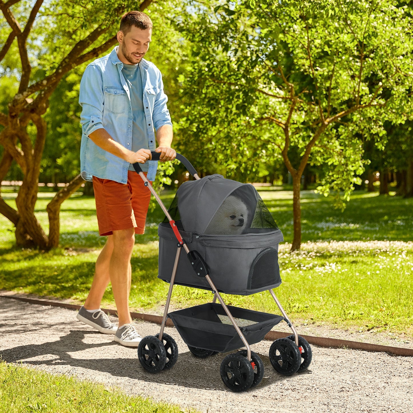 3-in-1 Pet Stroller | Detachable Carrier & Car Seat for Small Dogs Gray