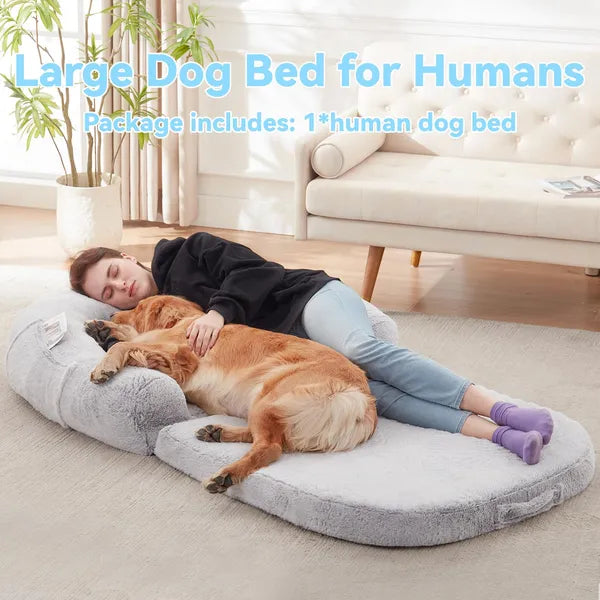 71" Human Dog Bed for People & Pets | Foldable Plush Mat