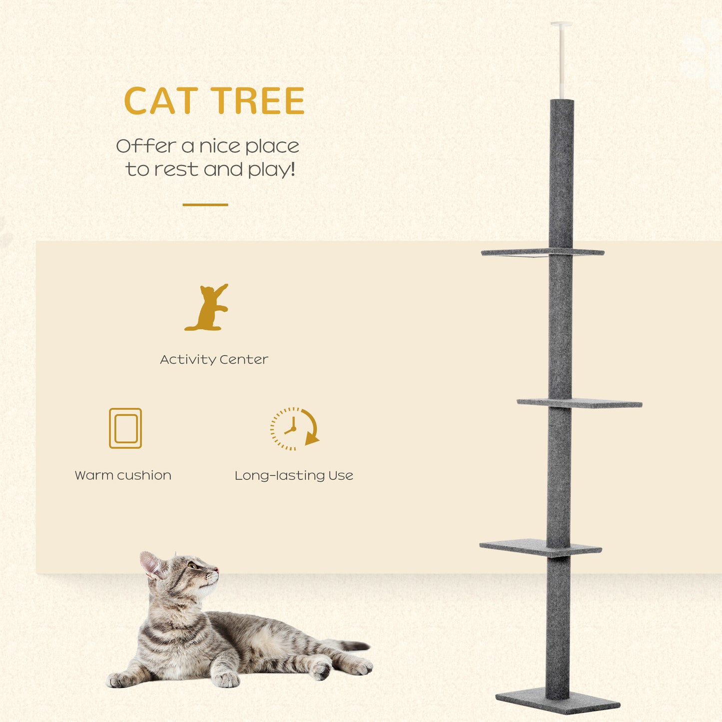 8.5ft Adjustable Floor-to-Ceiling Cat Tree | 4-Tier Space-Saving Vertical Tower