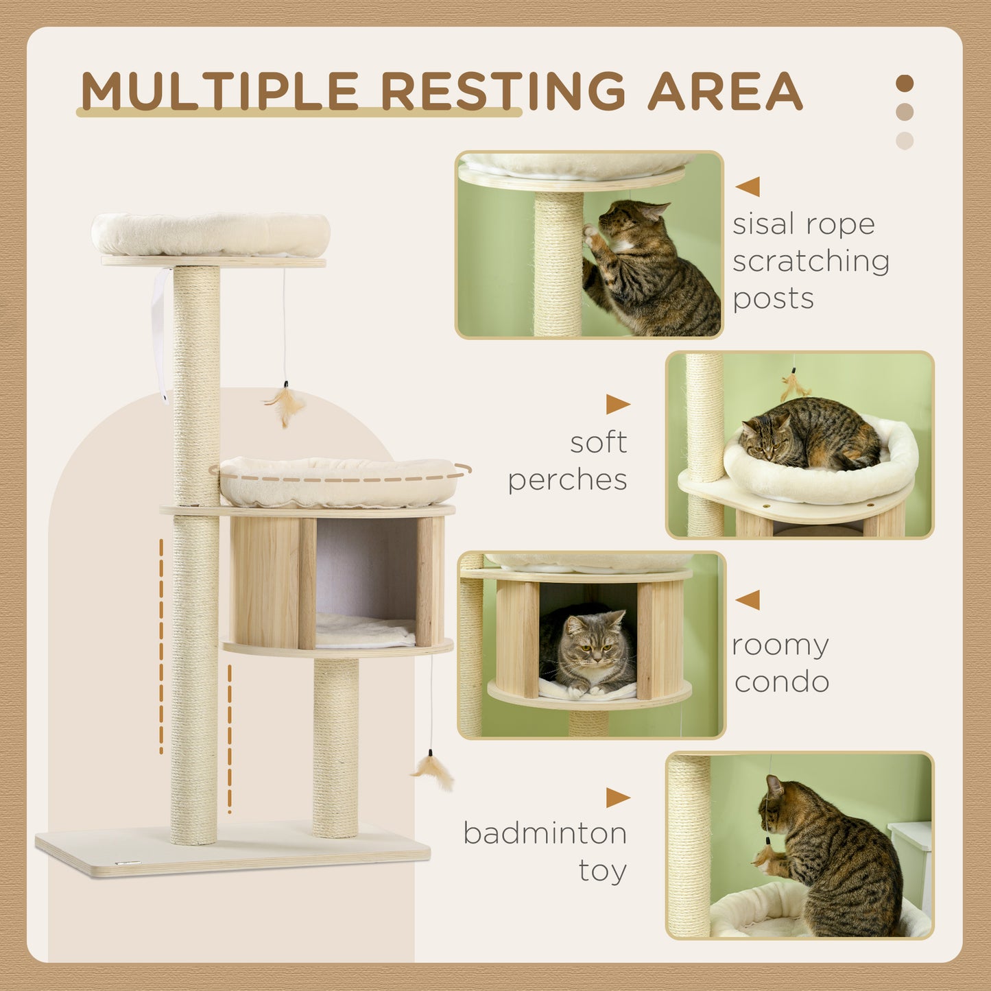 3-Level Cat Tree Tower with Condo & Bed | Interactive Badminton Toy & Scratcher
