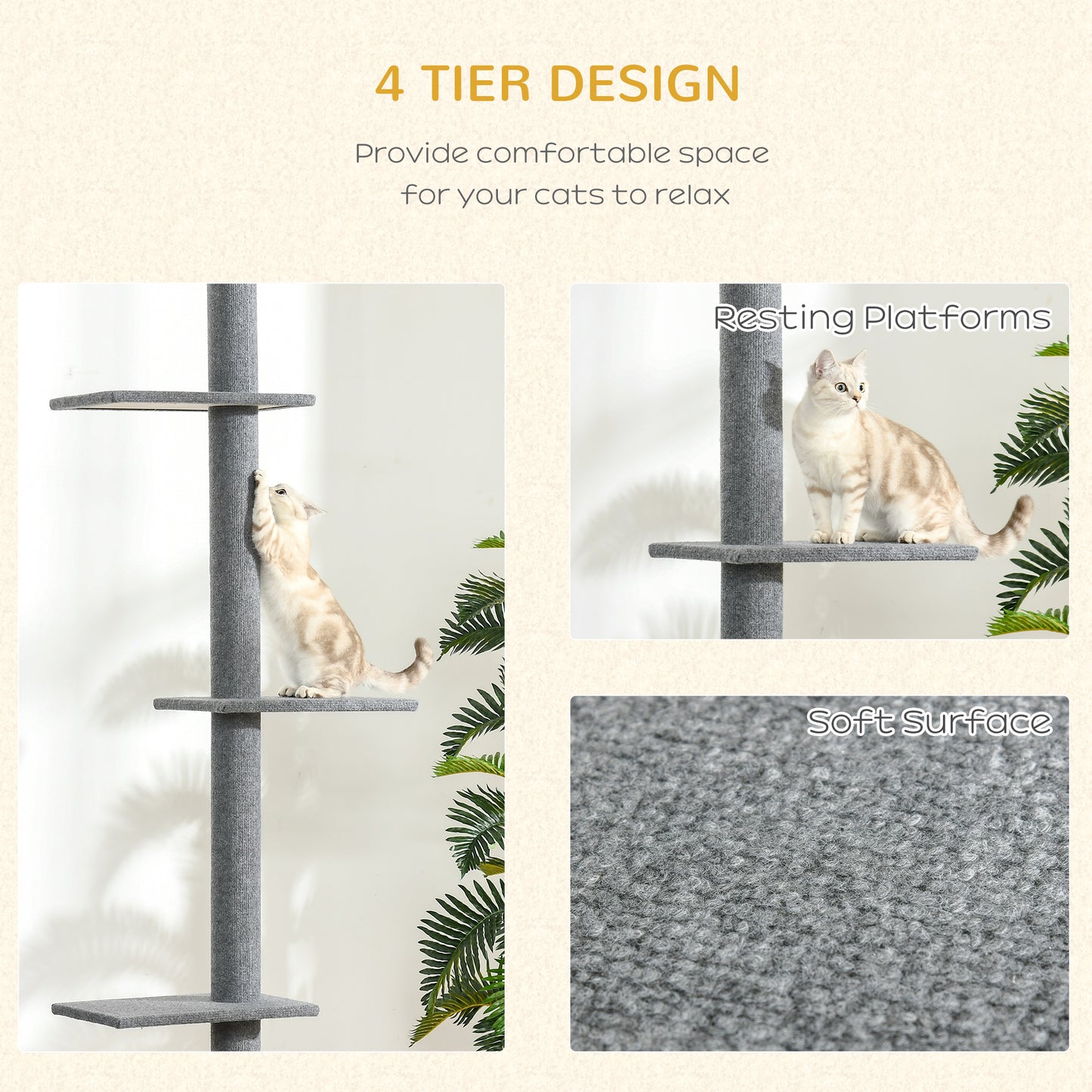 8.5ft Adjustable Floor-to-Ceiling Cat Tree | 4-Tier Space-Saving Vertical Tower