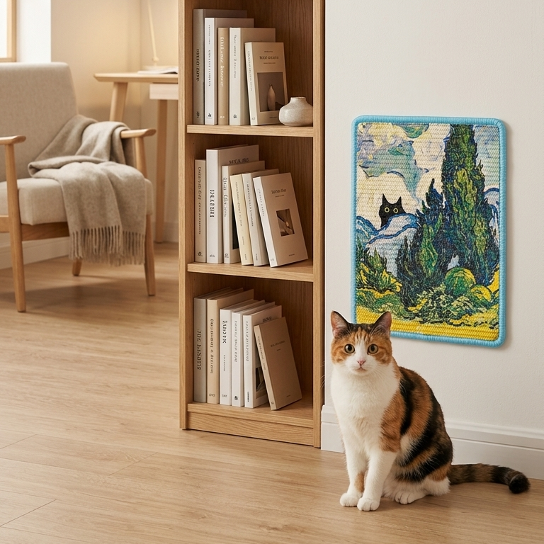 Turn your walls into a mindful gallery where eco-friendly design meets your cat's instinctual need for a satisfying, full-body stretch.