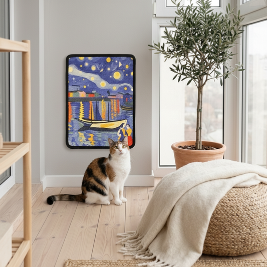 Turn your walls into a mindful gallery where eco-friendly design meets your cat's instinctual need for a satisfying, full-body stretch.
