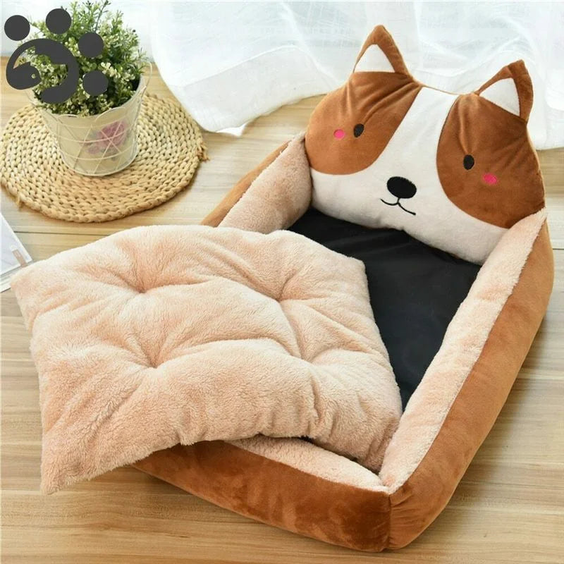Cartoon Corgi Pet Sofa Bed | Soft Plush Dog Mat with Removable Cover (S-XL)