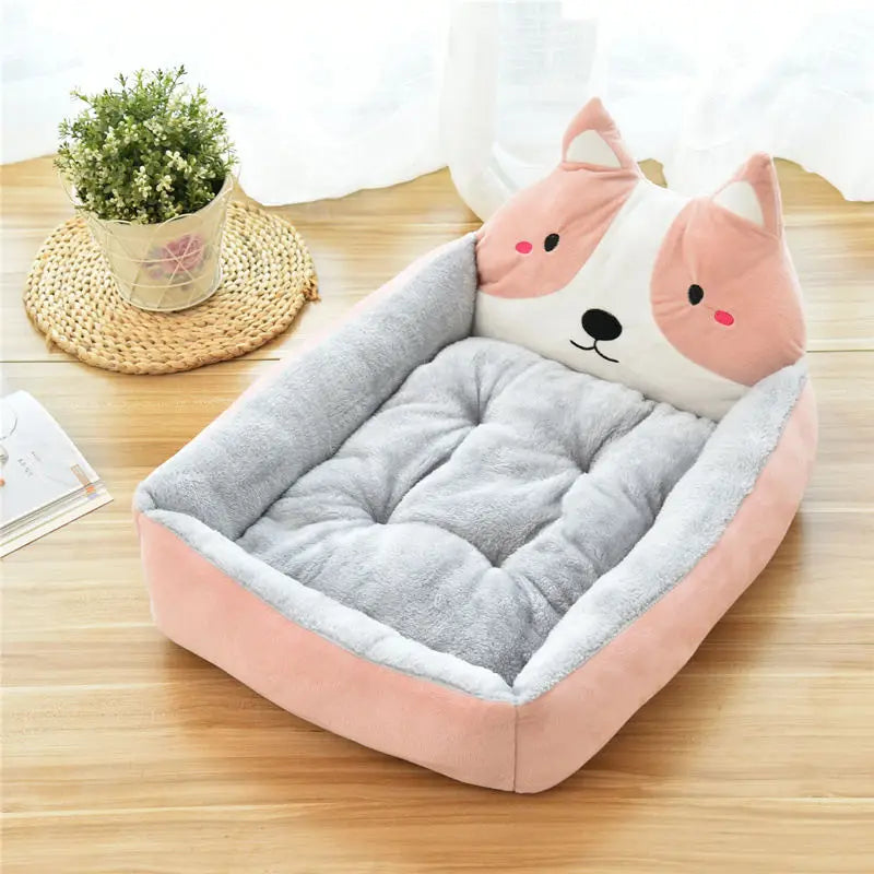 Cartoon Corgi Pet Sofa Bed | Soft Plush Dog Mat with Removable Cover (S-XL)