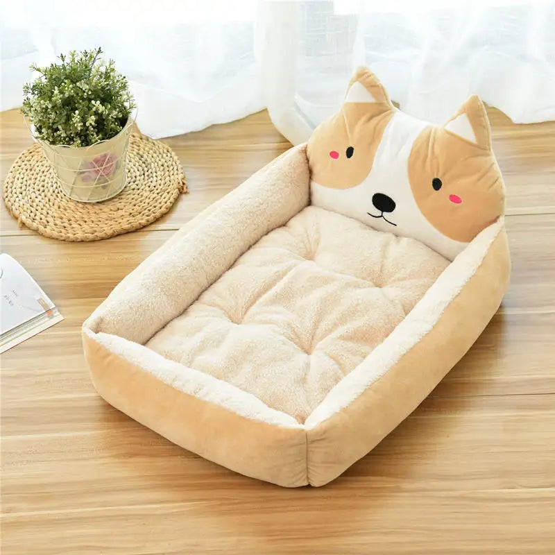 Cartoon Corgi Pet Sofa Bed | Soft Plush Dog Mat with Removable Cover (S-XL)