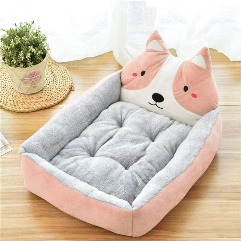Cartoon Corgi Pet Sofa Bed | Soft Plush Dog Mat with Removable Cover (S-XL)