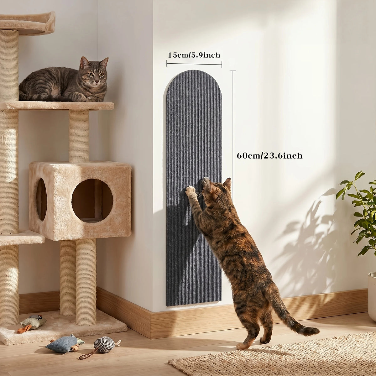 Stop sofa shredding without covering your home in ugly plastic wrap. Give your cat a full-body vertical stretch that actually complements your decor.