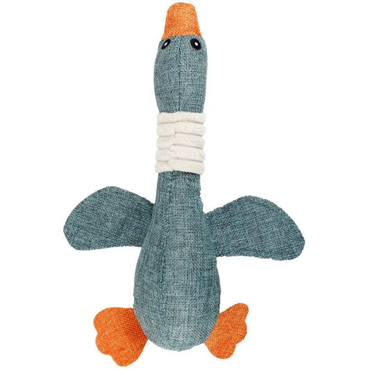 Squeaky Wild Goose Dog Toy | Bite-Resistant Plush for Teeth Cleaning (Linen Texture)