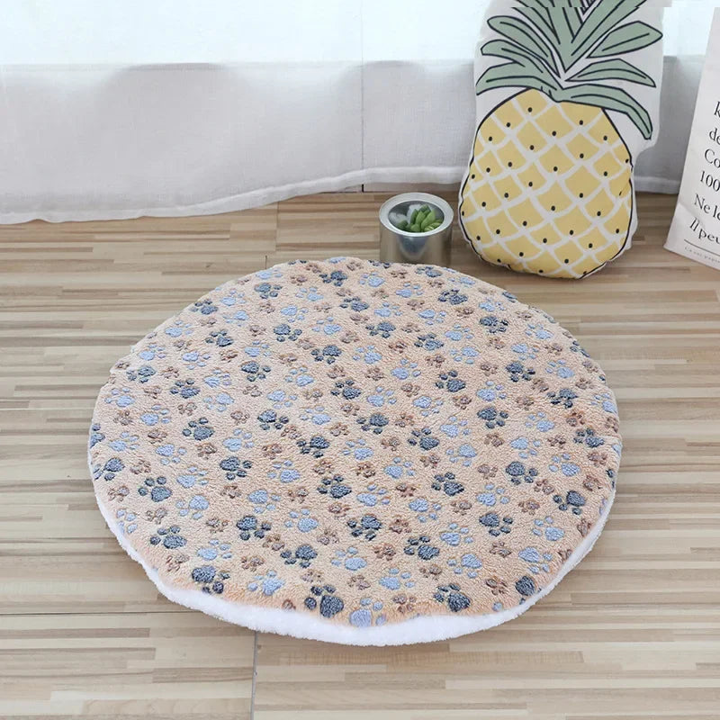 Round Plush Pet Bed Mat (S-XL) | Soft Coral Fleece Cushion for Cats & Dogs