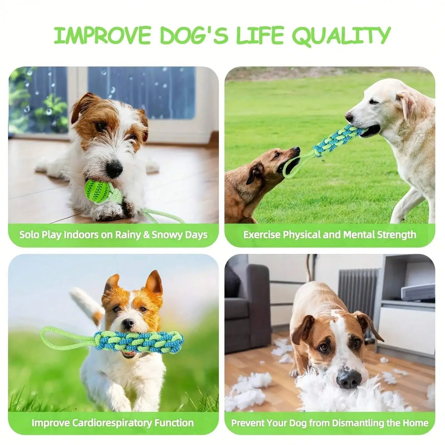 3Pcs Dog Toys for Large & Small Dogs - Interactive Cotton Rope & Ball Chew Toy