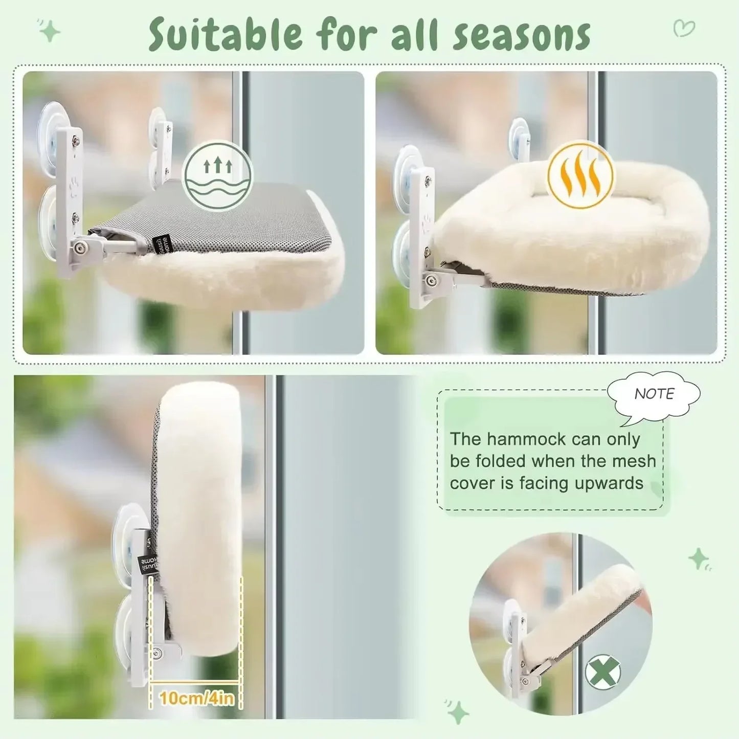 Winter Cat Window Hammock | 40lb Capacity Suction Cup Perch