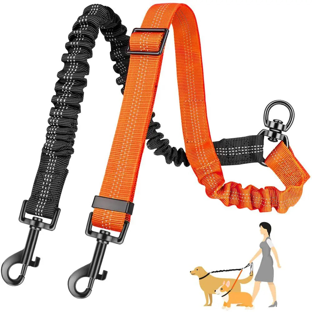 Restore peace and harmony to your daily walks. An innovative, tangle-free dual leash system that elegantly balances the different energies of your dogs while repurposing your favorite old leash.