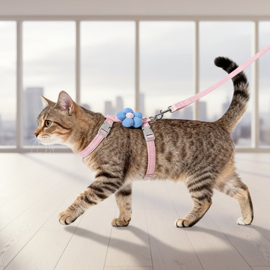 Adjustable Cat & Small Dog Harness Set | Cute Flower Vest